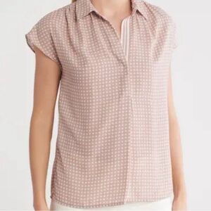 Max Studio Geometric Popover Blouse Short Sleeve Polyester Neutral‎ Minimalist